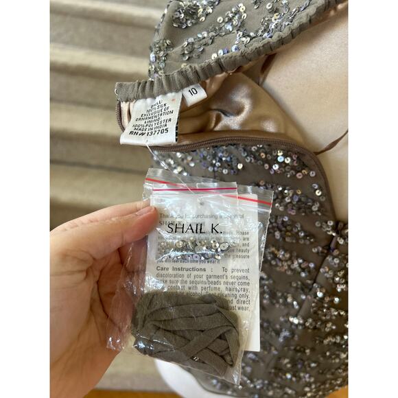 Vintage 90s NWT Shail K Taupe Silk Sequin Sweetheart Mini Dress - Picture 6 of 9